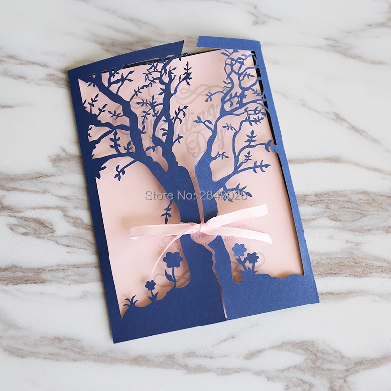 50 шт темно-синие ворота-створки дерева свадебные приглашения лазерная резка