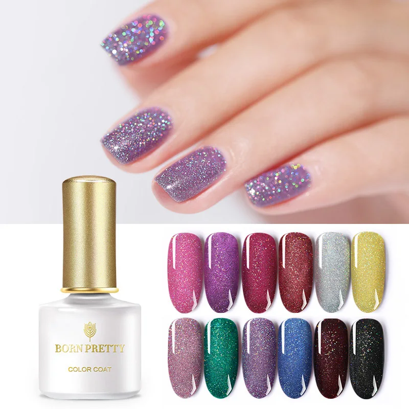 12 Bottles Set Born pretty, голографическая гель для ногтей 6 мл мерцающий блеск красочный Серебряный Сияющий замачиваемый УФ Гель-лак для ногтей - Цвет: 12 Bottles Set