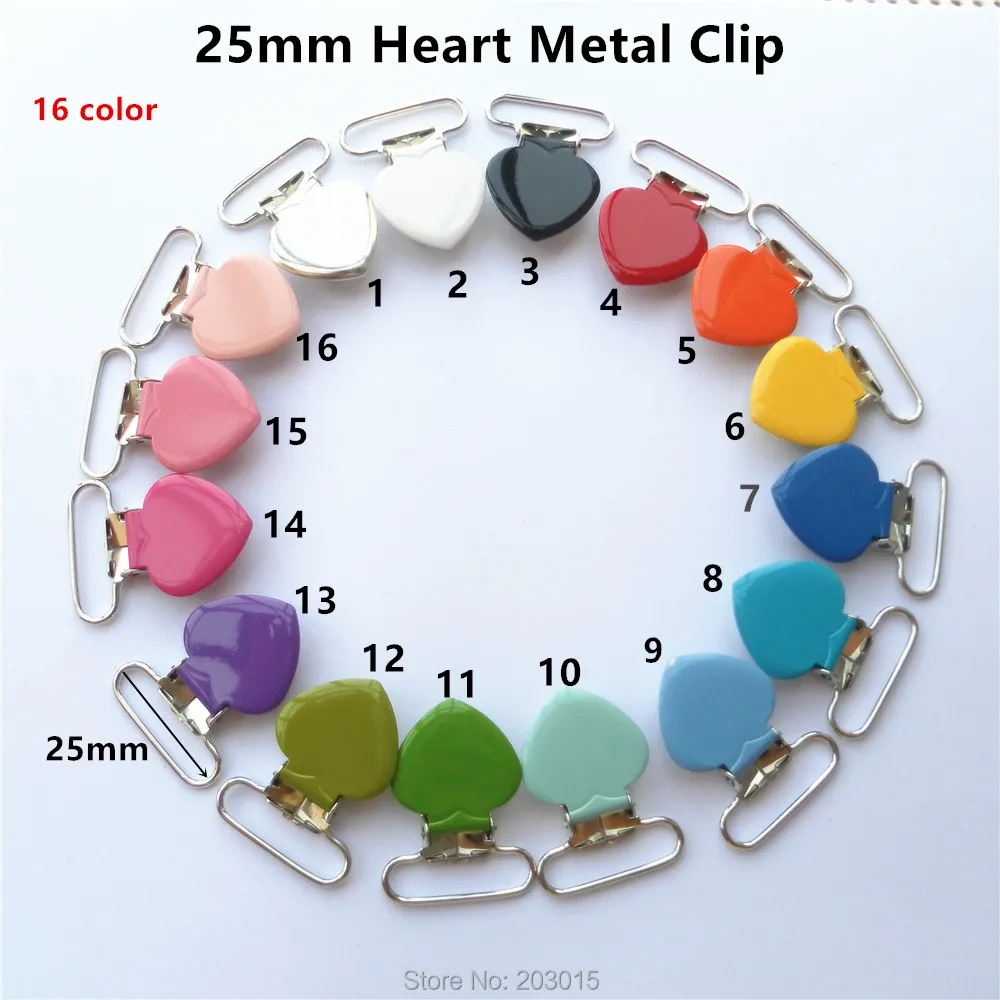 500pcs/lot 1'' 25mm Heart metal suspenders soothers holder clips for baby dummy pacifier Chain clips Lead Free