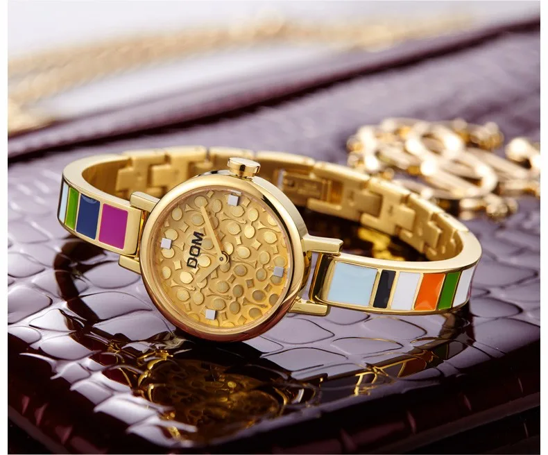 DOM женщины девушка повседневная мода элегантный золотой кварцевые часы дамы