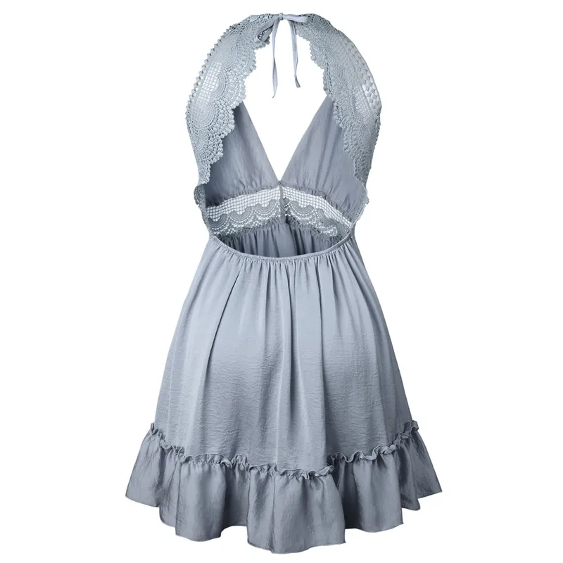 

Summer new fashionable women Lace Dress Sexy Halter Seaside Resort Wind Dresses