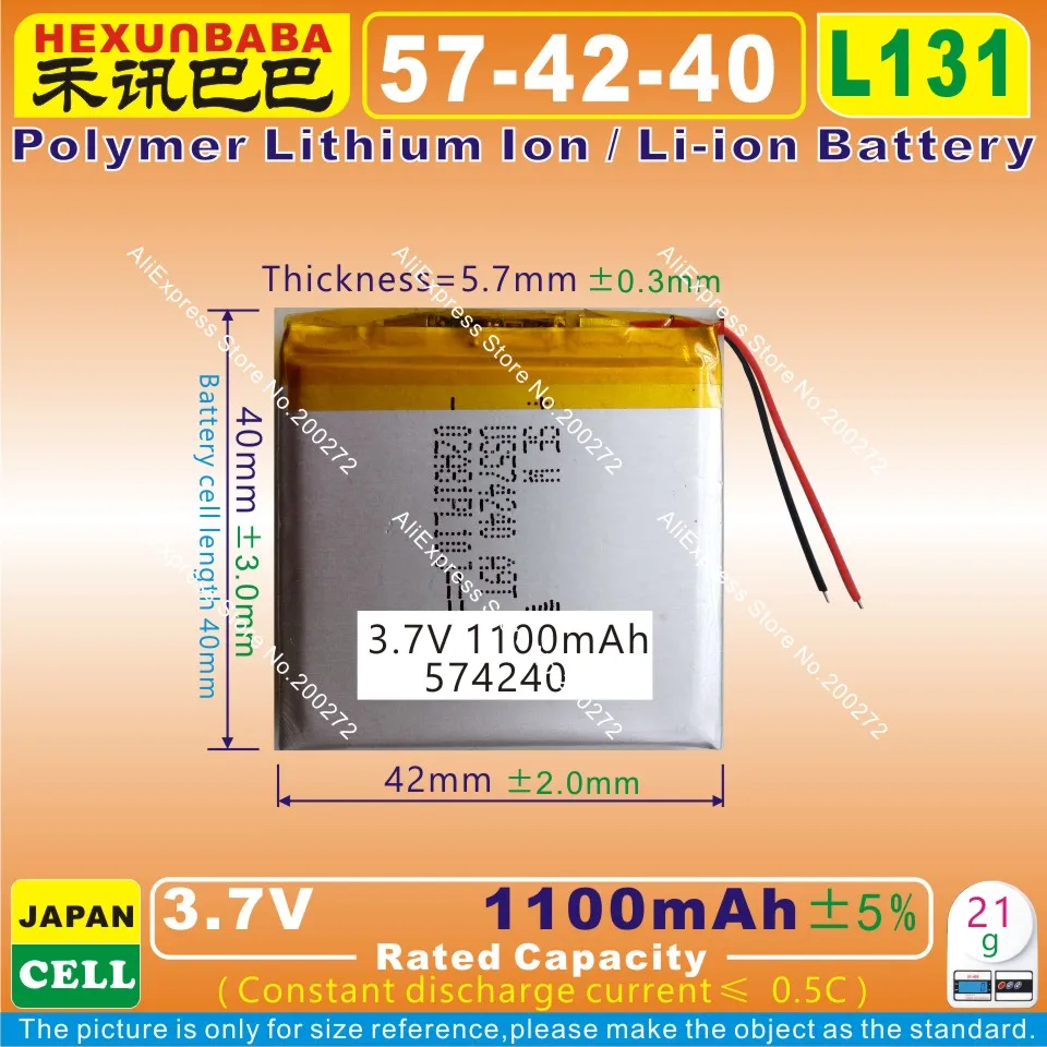 4pcs [L131] 3 7 V 1100mAh [574240] PLIB Полимерный литий ионный/литий ионный аккумулятор для VR GPS mp3