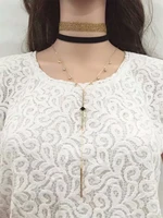 bohemian fashion gold choker long necklace leather chain crystal pendants necklaces for women party gypsy jewelry rhinestone