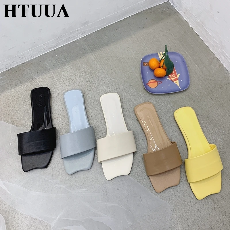 HTUUA 2019 в Корейском стиле модные туфли леденцового Цвета женские шлепанцы на