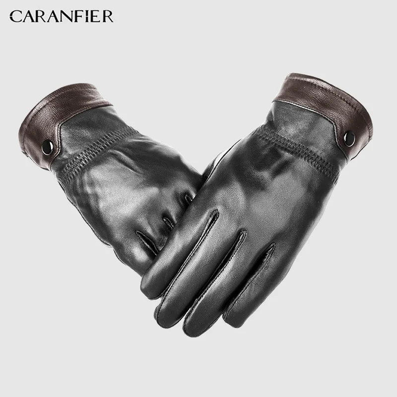 Перчатки CARANFIER мужские из натуральной овечьей кожи зимние уличные плотные теплые