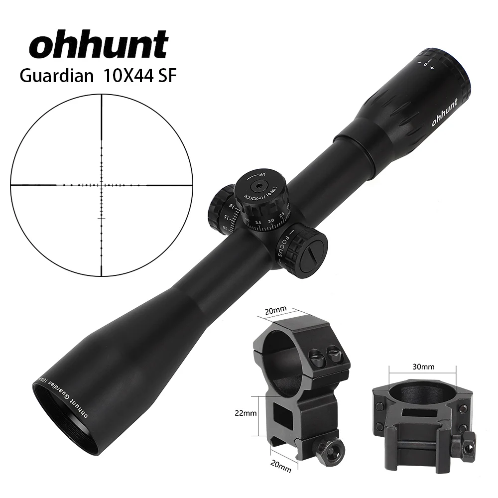 Ohhunt Guardian 10X44 SF охотничьи оптические прицелы сторона параллакса тактический прицел башенки Блокировка сброса фиксированное увеличение 10X прицел - Цвет: with Picatinny Rings