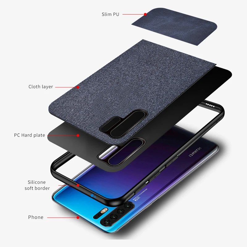 Нескользящий чехол для Huawei P30 Pro Роскошная ткань + Поликарбонат ТПУ задняя крышка