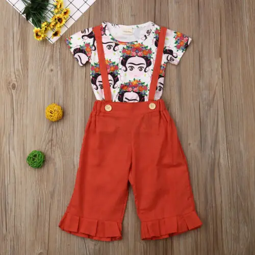 2 шт. детский хлопковый комбинезон с цветочным принтом и брюки на