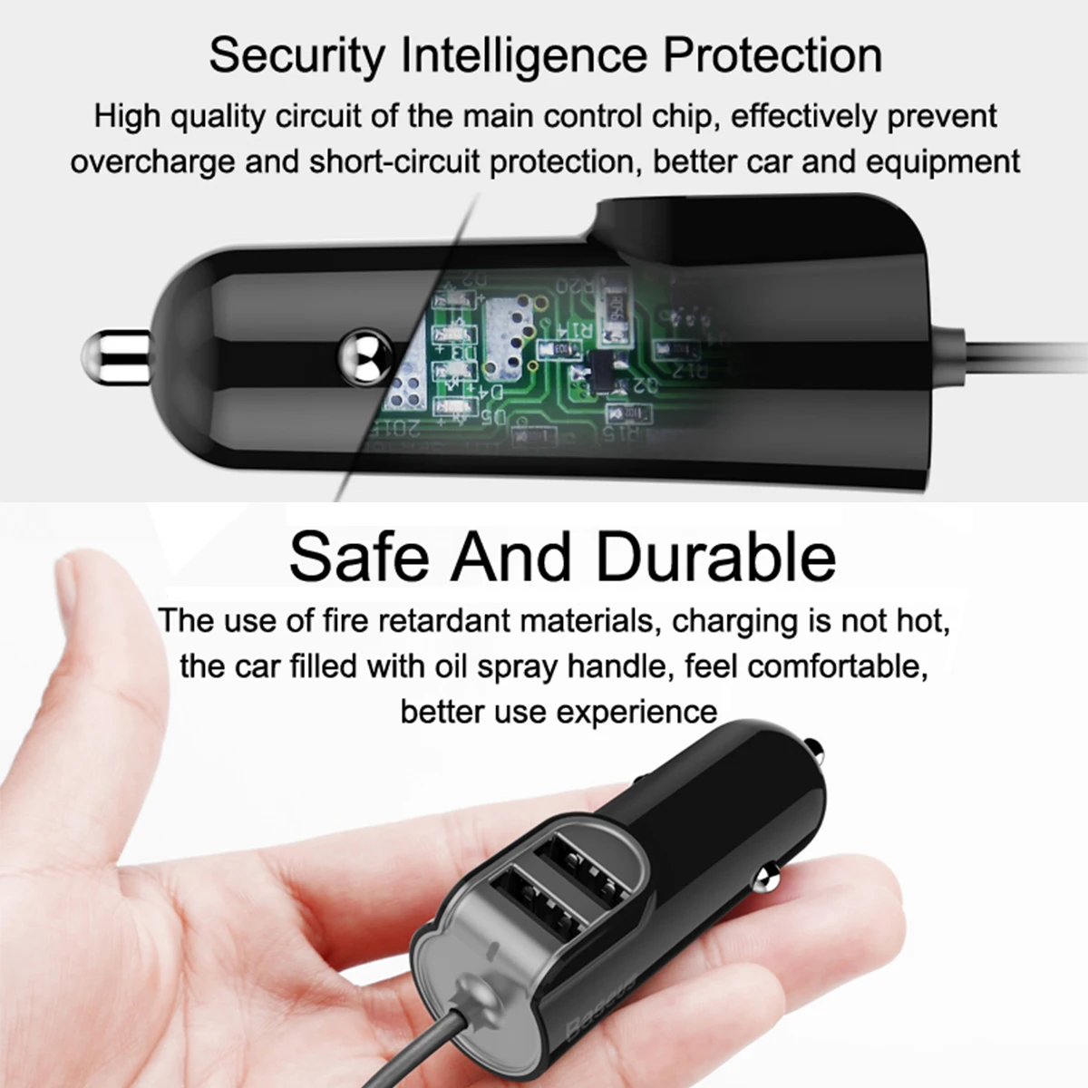 Автомобильное зарядное устройство USB Baseus 3 в 1, 5 А для iPhone X 7, samsung, зарядное устройство для мобильного телефона, 3 порта, быстрое автомобильное зарядное устройство USB и 1 м кабель для iPhone