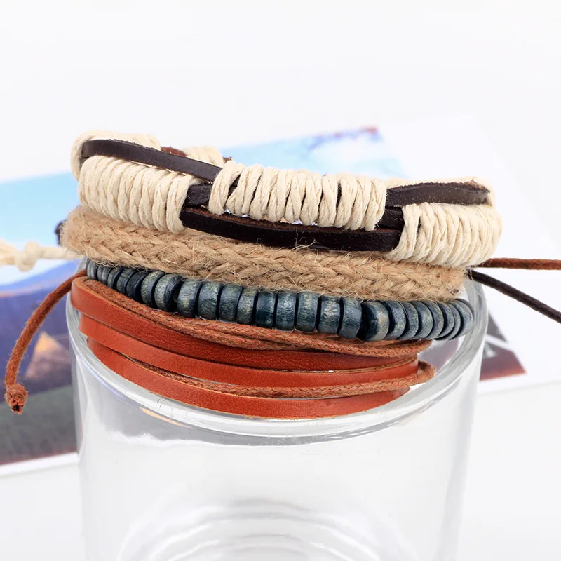 4 шт./компл. ручной вязки природных джутовой веревкой бусинами Кожаные