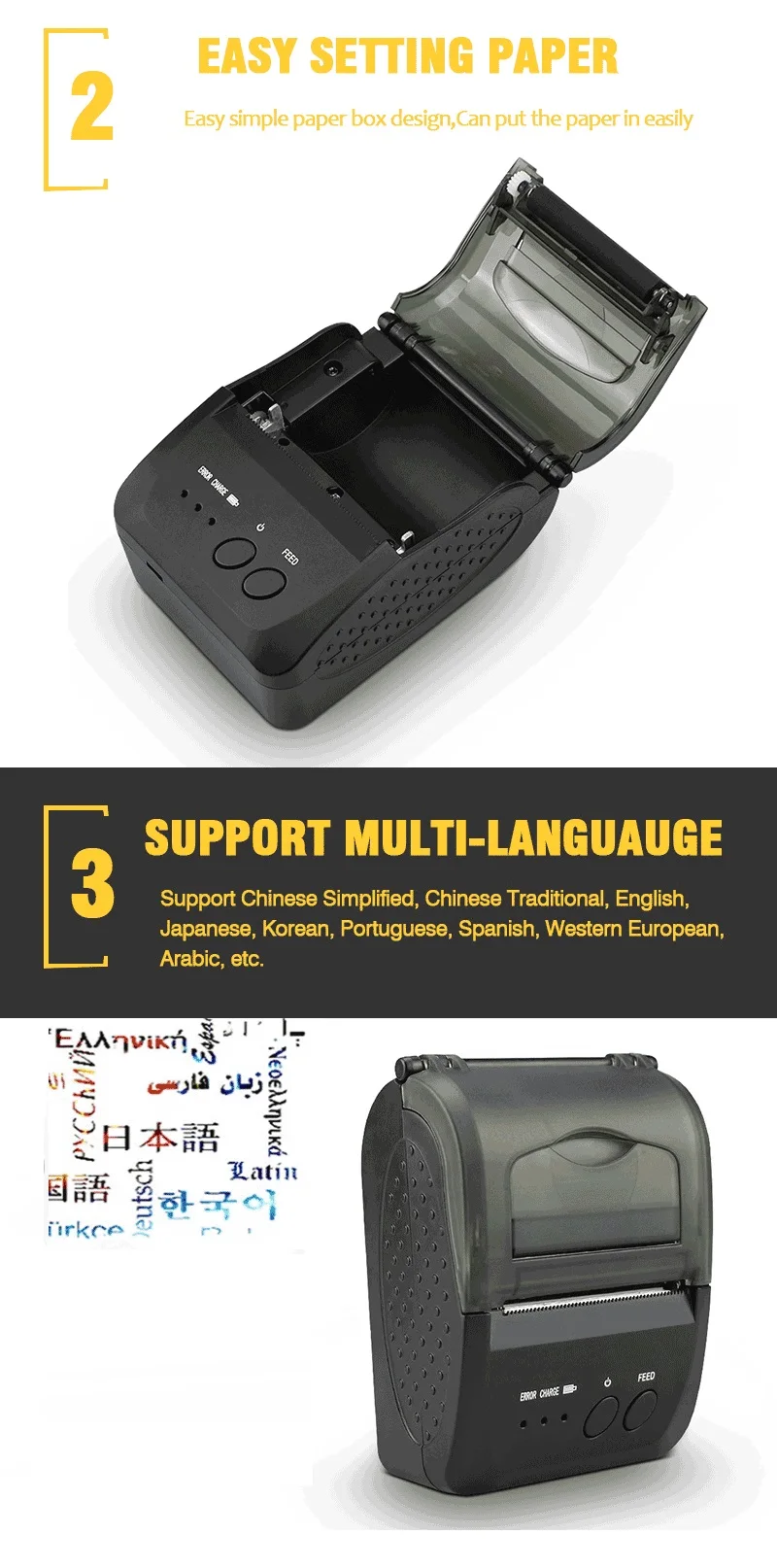 Портативный Миниатюрный bluetooth-принтер Термальный чековый принтер для мобильного телефона Android iOS 58 мм Счетная машина для магазина
