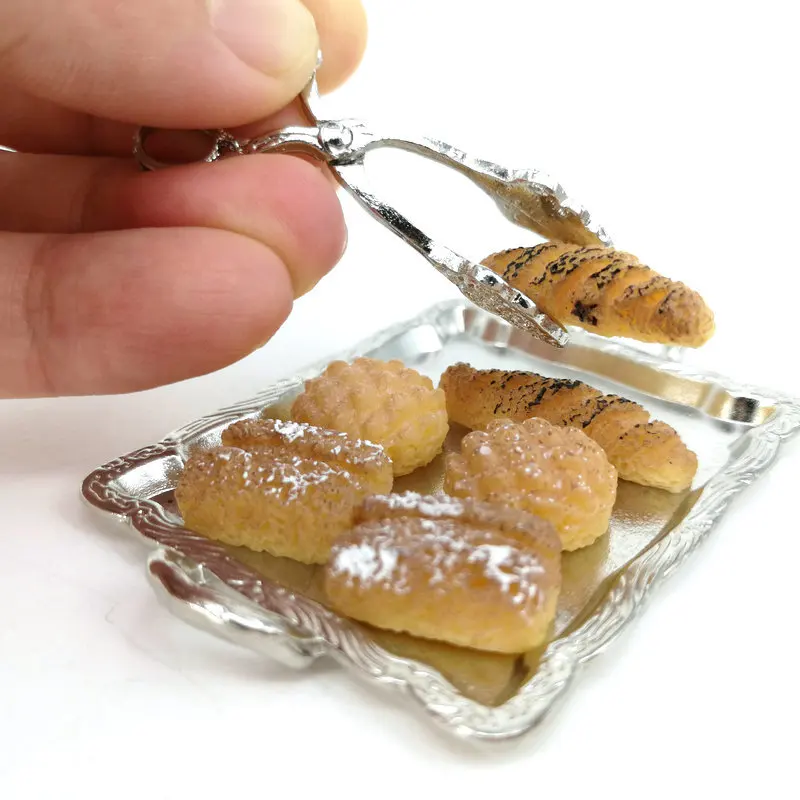 Мини поднос зажим для хлеба + 6 шт хлеб резиновые кабошоны из смолы кукольный