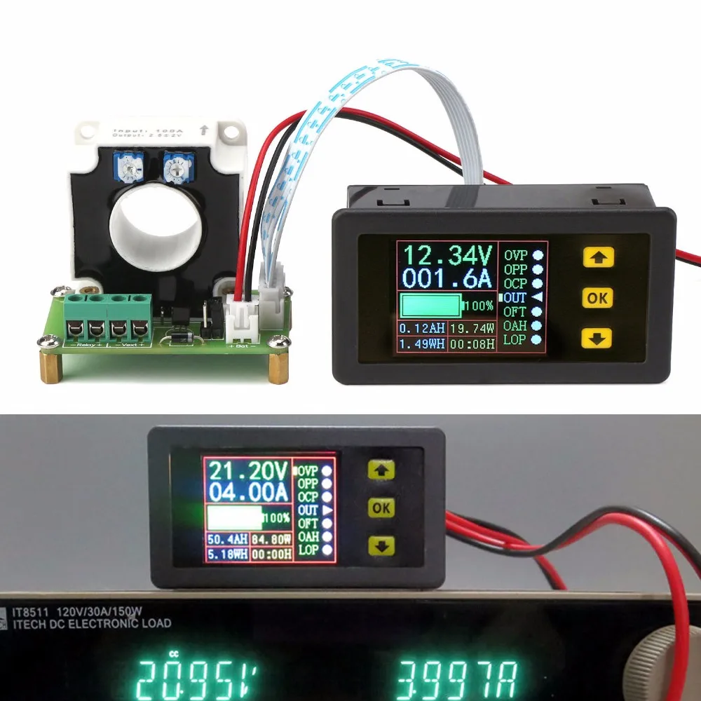 0 500A Hall Coulomb Meter digital LCD DC двунаправленный измеритель напряжения и мощности|Детали