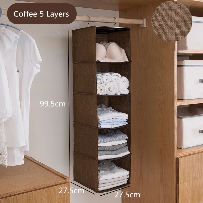 Coffee 5 Layers Подвесной ящик дизайн хлопчатобумажная линия+ стальная сумка для хранения Прочный моющийся подвесной органайзер для рубашки Нижнее белье 1 шт. шкаф для хранения - Цвет: Coffee 5 Layers