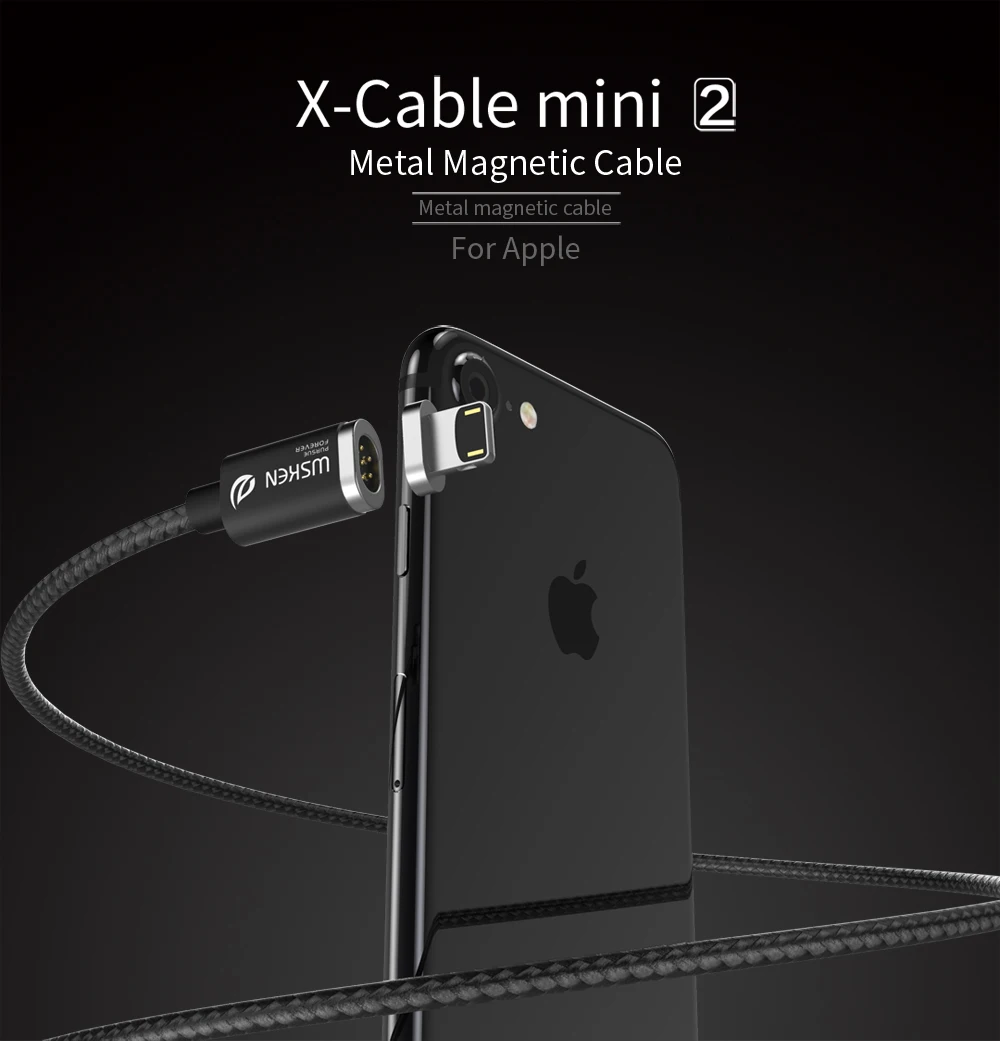 Магнитный зарядный кабель WSKEN 2 в 1 для iPhone 6, 7, 8 Plus, X, samsung, Xiaomi, 8 pin, IOS, Micro usb, светодиодный кабель для быстрой зарядки