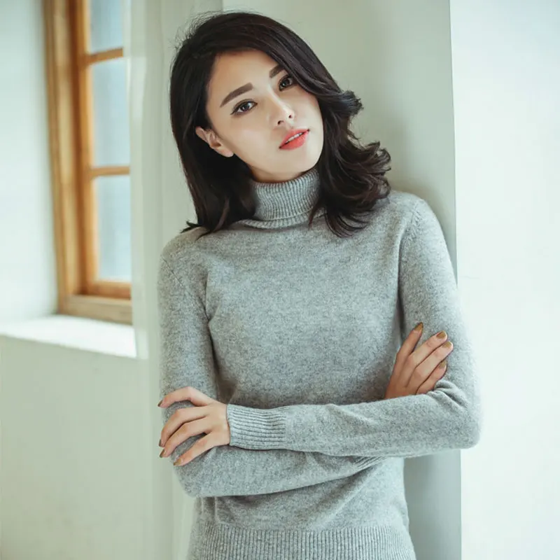 Kashana Cashmere Sweater Turtleneck 100% Pure Pullovers Long Sleeves Knitting Solid Color Gray | Женская одежда