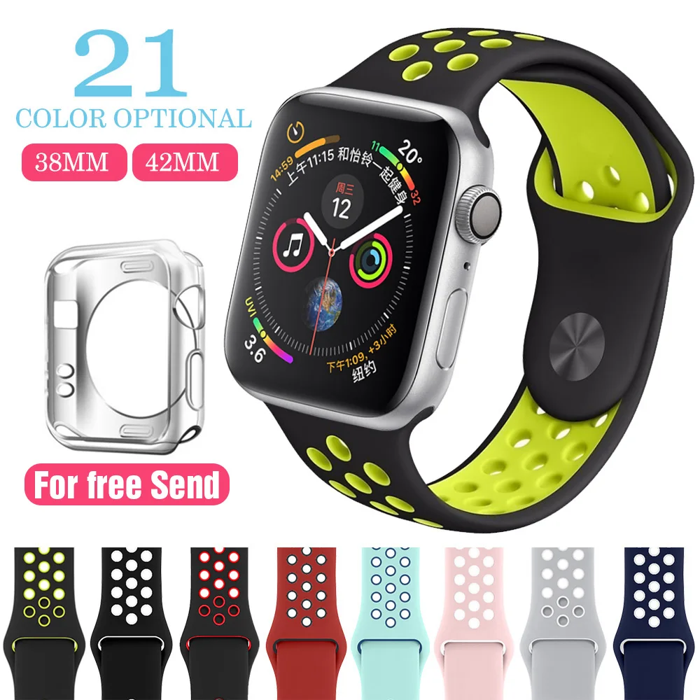 Silicone strap for apple watch band 42mm 38mm 44mm/40mm bracelet sport wrist belt Rubber watchband iwatch 4/3/2/1 | Наручные часы