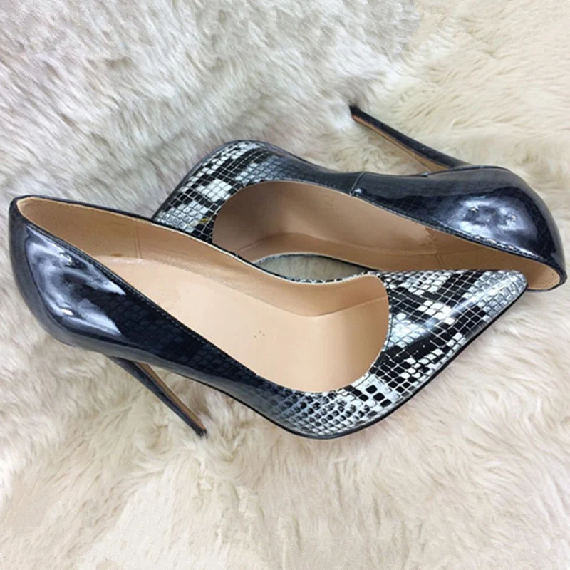 Snakeskin Print Leather High Heels Pumps Women 8cm 10cm 12cm Stilettos Akamatsu Spring Sexy High-heeled Shoes Woman Mixed Colors | Обувь