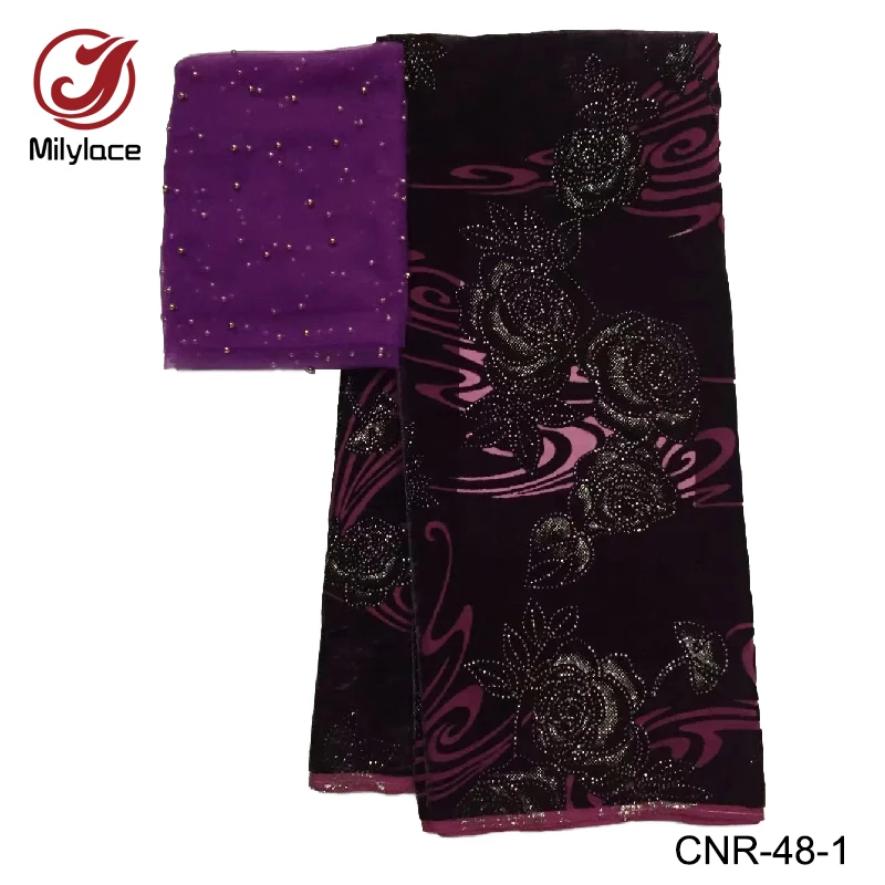 High quality african velvet lace fabric with stones 5 yards per lot silk embroidery CNR-48 | Дом и сад