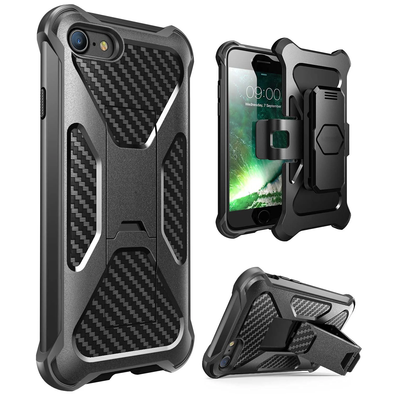Гибридный трансформатор Kickstand чехол для iPhone 7 7Plus 8 8Plus сверхмощный с зажимом и