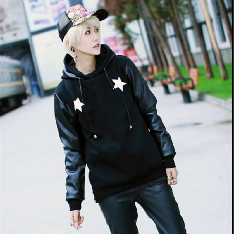 Новинка 2017 осенне зимняя толстовка из искусственной кожи с длинным рукавом для