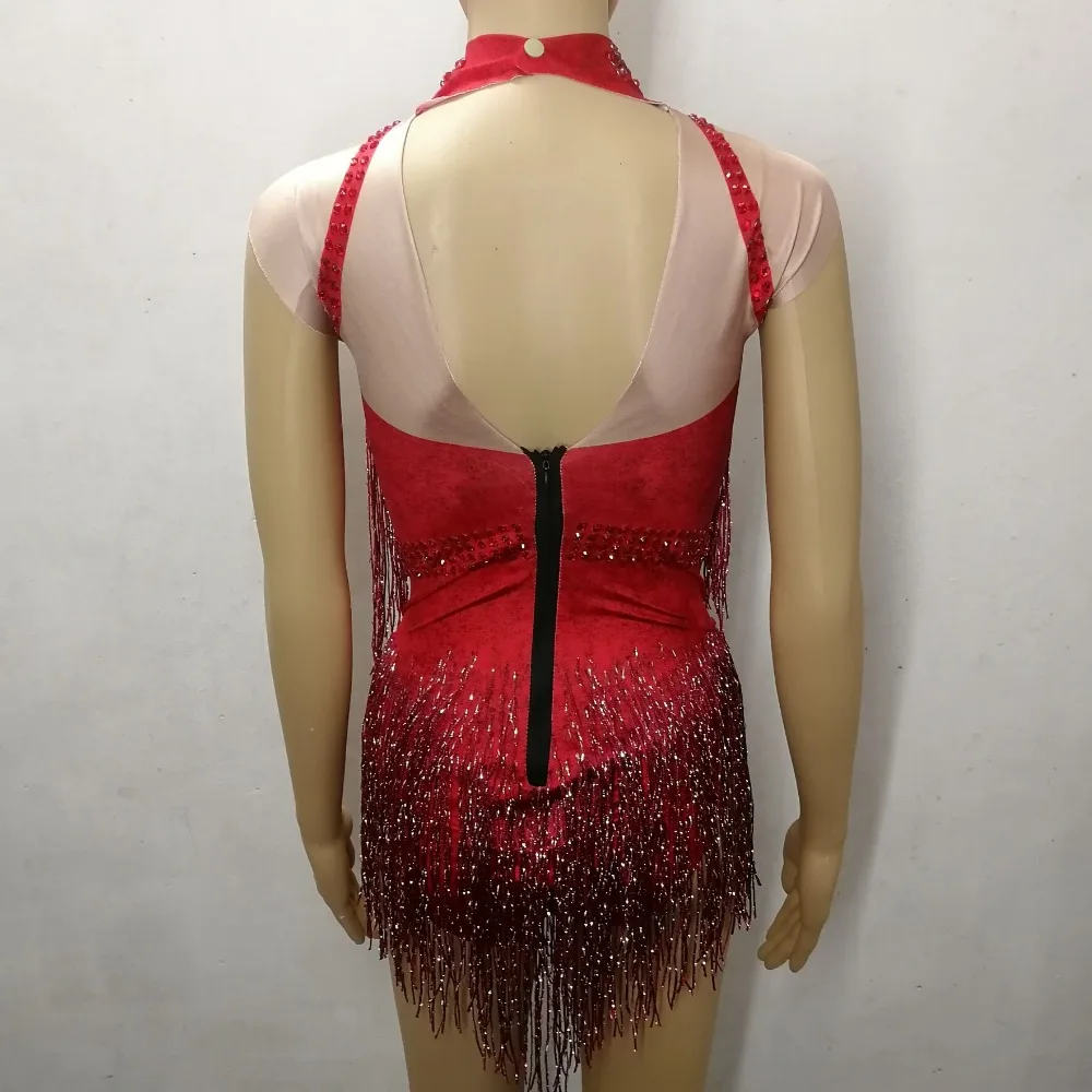Red Rhinestones Tassels Bodysuit 5 Colors Crystals Sleeveless Skinny Jumpsuit Nightclub Women Sexy DJ DS Costume Dance Wears |