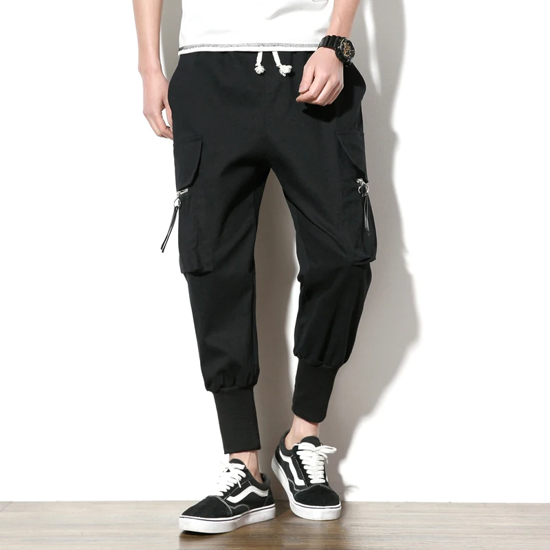 

Ribbons Pockets Harem Pants Men Summer Casual Sweatpants Hip Hop Joggers New Design Slim Fit Pencil Pants