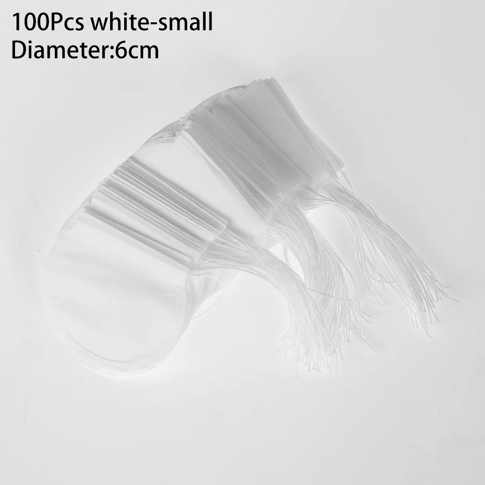 white-small 100 шт Круглые пакетики для чая пустые пакетики для чая деревянный цвет/белый фильтр для заварки тепловое уплотнение круглые струнные бумажные пакетики для чая - Цвет: white-small