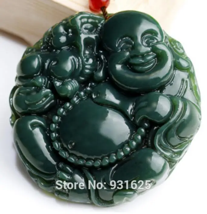 100% натуральный Класс настоящий Хотан Yu ручной работы Будды Лаки Амулет зеленый