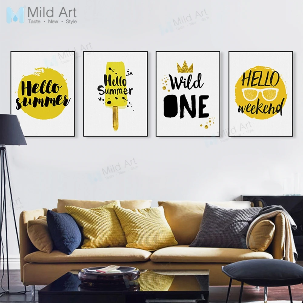 Минималистичный желтый летний плакат с цитатами принт в скандинавском стиле