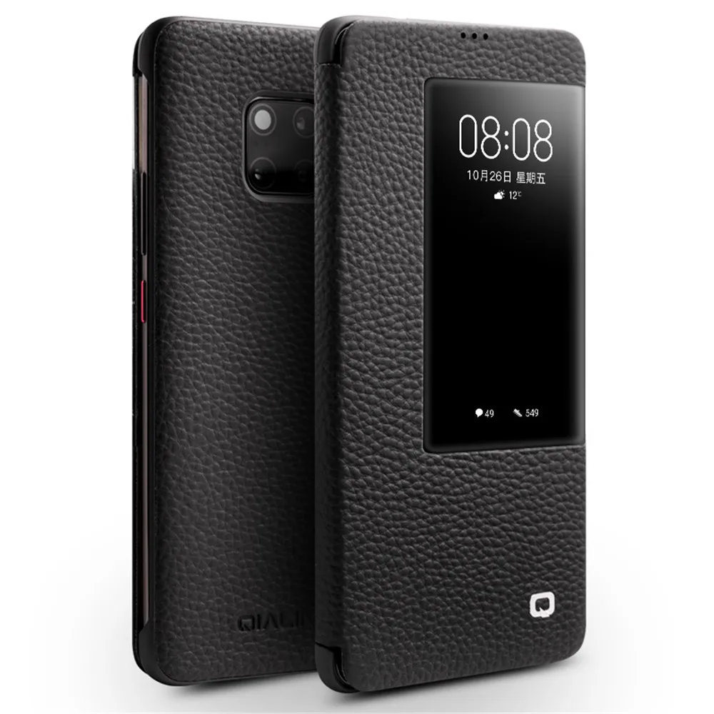 QIALINO, Ультратонкий чехол-книжка из натуральной кожи для huawei mate 20 Pro, Роскошный чехол для телефона с умным видом для huawei mate 20 X - Цвет: Black