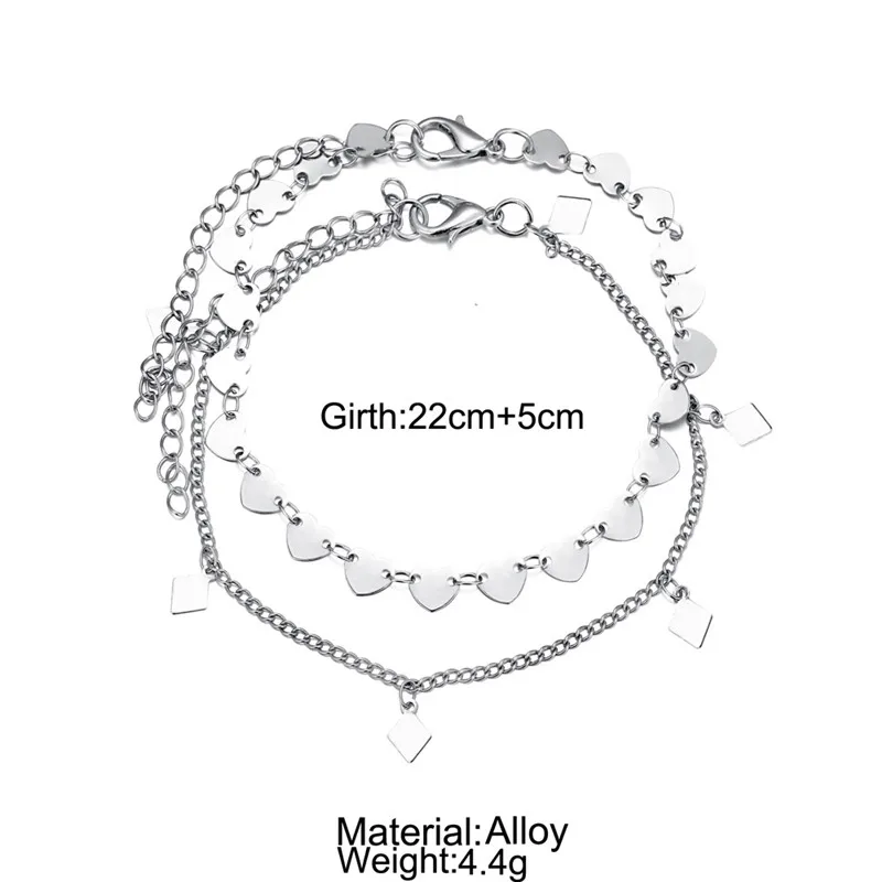 Многослойный геометрический кулон в виде сердца ножной браслет серебряного