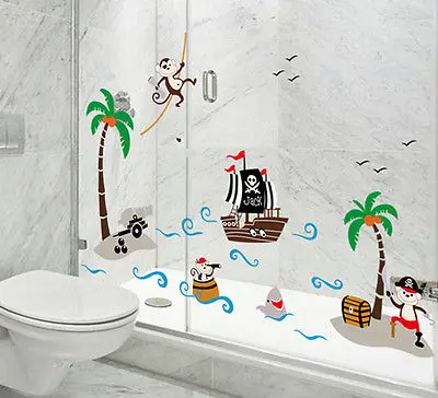 Monkey&ampPirate Ship Cartoon Wall Sticker Mural Vinyl Art Decal Baby Nursery | Дом и сад