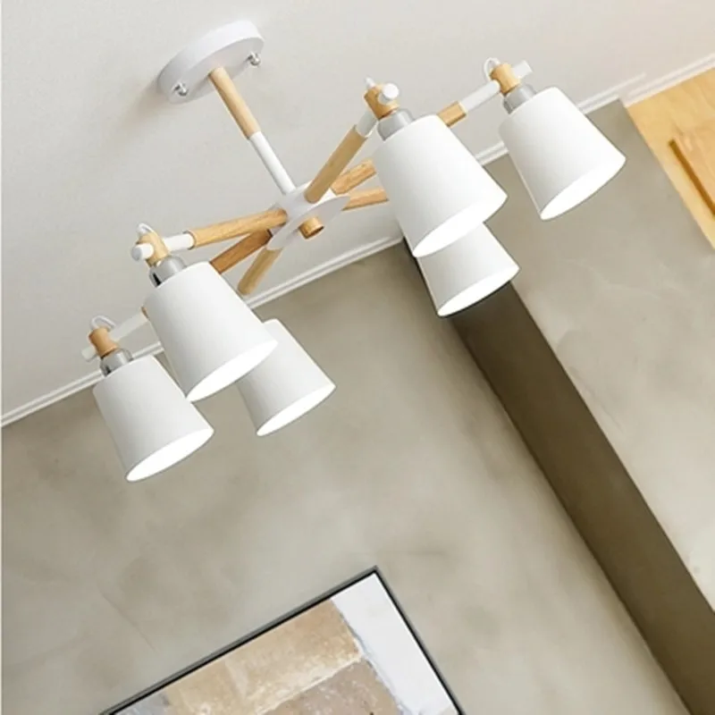 Креативный простой светодиодный светильник из твердой древесины с 3/6/8 головками