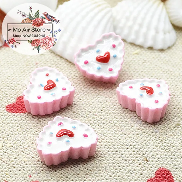 Милый розовый торт в форме сердца 10 шт. 14 мм миниатюрный Кабошон из смолы с