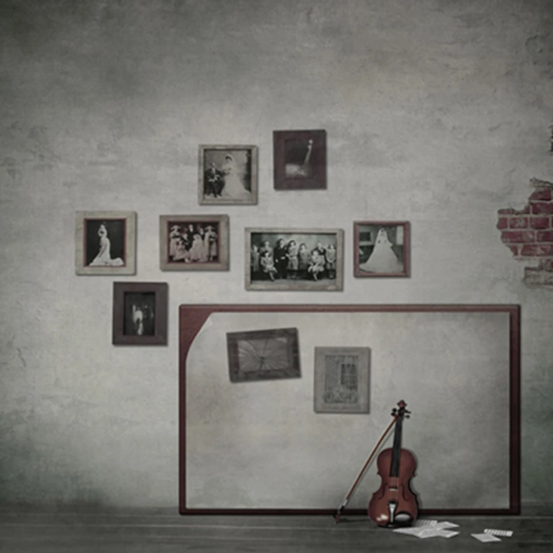 

Gray Painting Photography Backdrops Vintage Violin Family Memory Old Photos Nostalgic Retro Backgrounds for Photo Studio 5'*6.5'