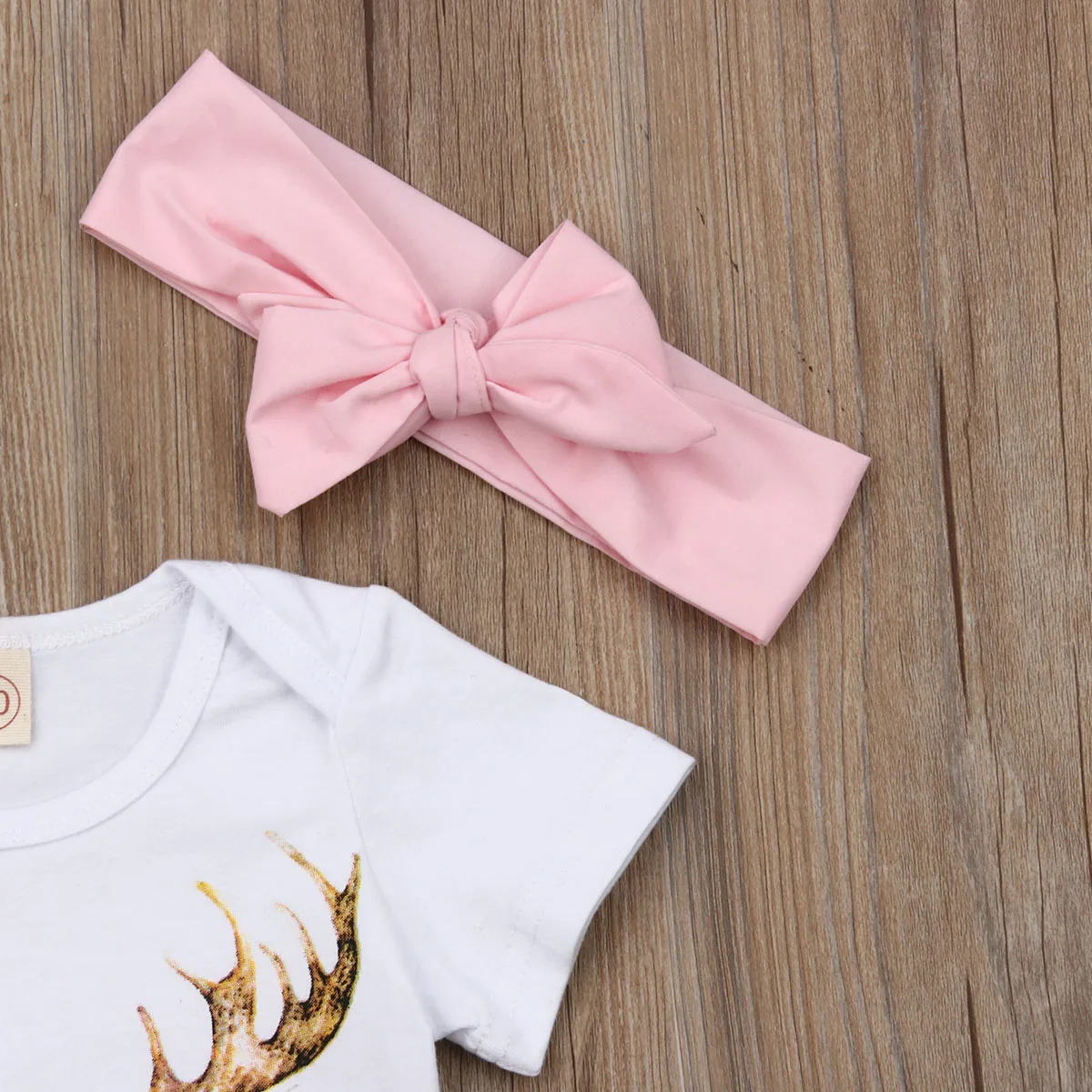 2019 Baby Summer Clothing 0-3Y Infant Girls Deer Print White Romper+Pink Ruffles Shorts+Headband Cotton Party Outfit Sets | Детская