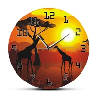 wildlife giraffe wall art decorative wall clock serengeti african sunset savannah safari wall decor hanging timepiece wall watch