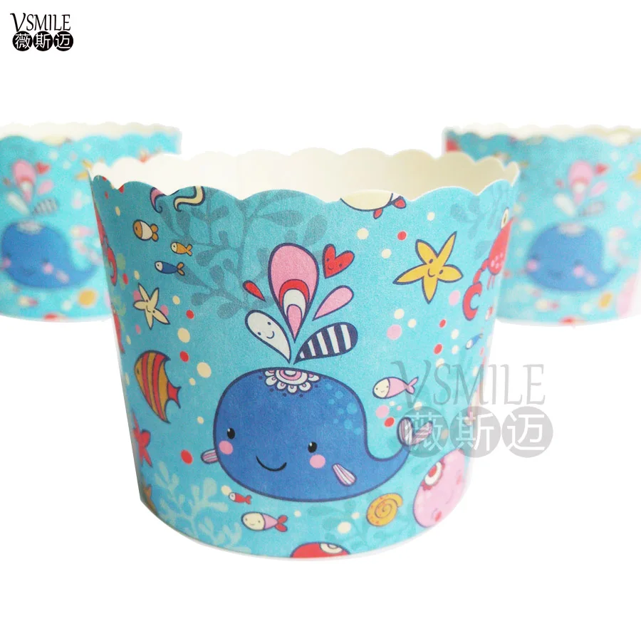 100 шт. синий кит морская рыба цветы кролики утка кекс лайнеры бумага чашка для