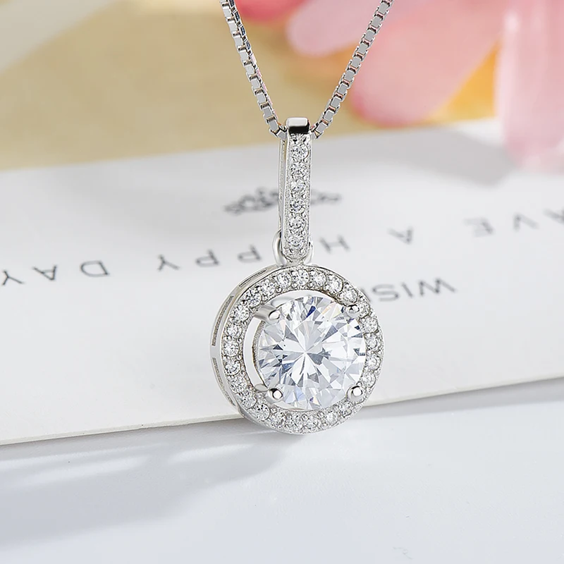 

Sterling Silver Necklace Wholesale Pendant Zircon Carbon Engagement Pendant 925 Clavicle Necklace 18Inches with Jewelry Box