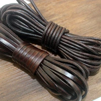 2mlot width 1 52345mm vintage genuine leather round flat leather cord for diy leather bracelet jewelry making findings