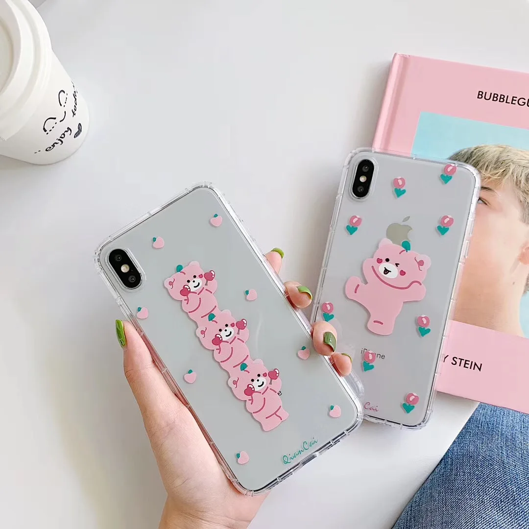 INS Super Fire Корея милый розовый медведь чехол для телефона iphone Xs MAX XR X 6 6s 7 8 plus