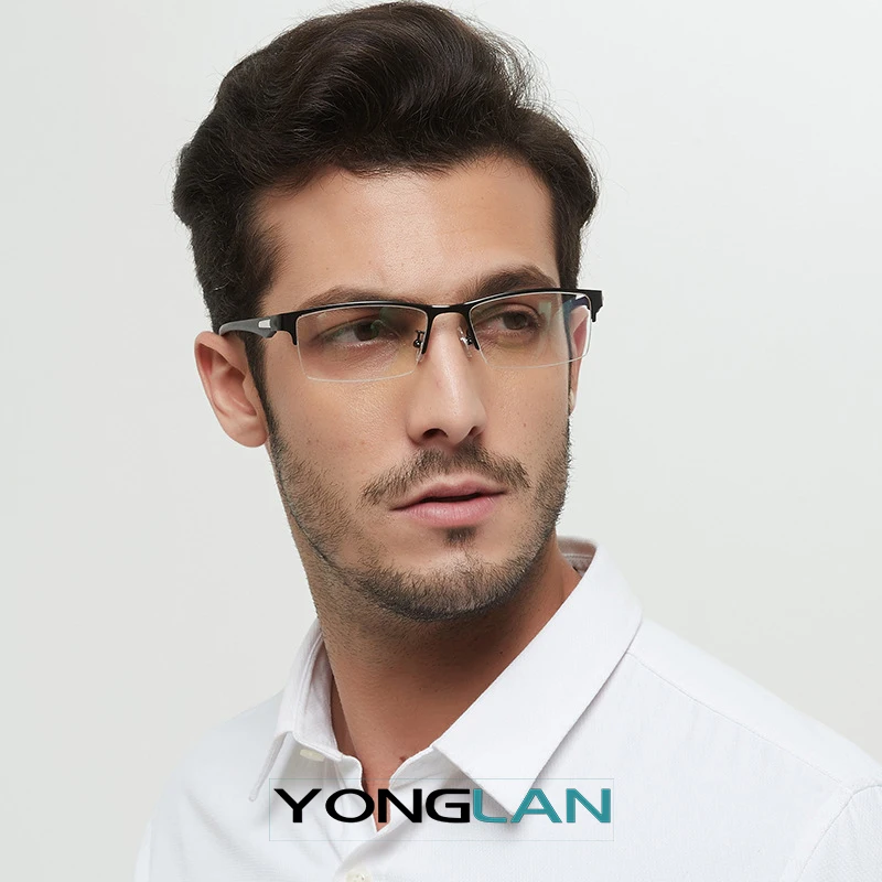 Мужская полуободковая оправа Yonglan квадратная металлическая в форме полуоправы