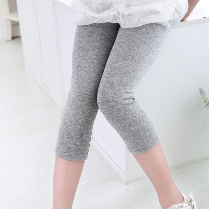 Леггинсы для девочек повседневные однотонные облегающие брюки три четверти 2020