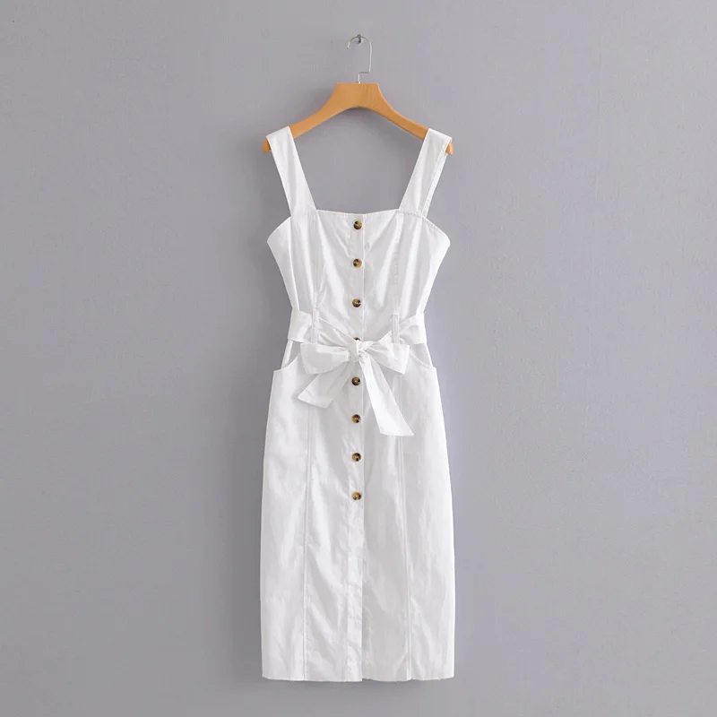 Новинка 2018 модное белое Повседневное платье на пуговицах с поясом|Женские