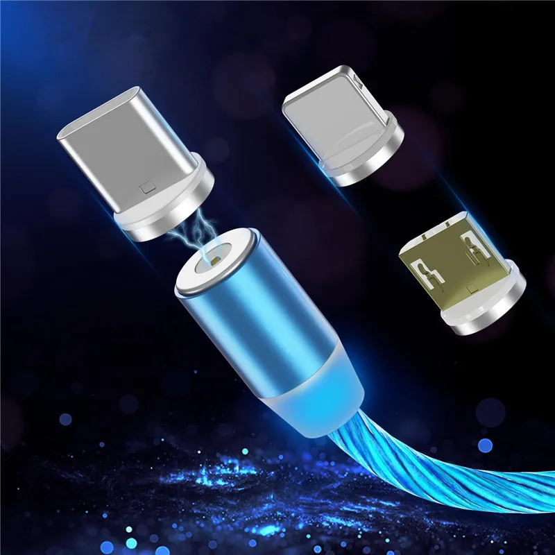 Светодиодный светящийся Магнитный зарядный кабель USB для iPhone Huawei Samsung шнур типа C