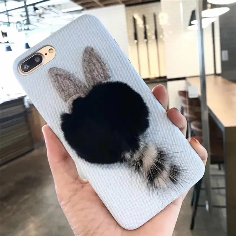 YESPURE Wholesale Fancy Pink Cat Tail Mobile Phone Covers Accessories for Apple Iphone 6plus 7 Plus 8 Fur Ball Fundas Capa | Мобильные