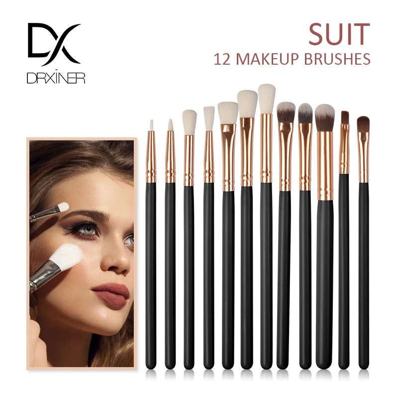 

Набор кистей Drxiner профессиональный макияж глаз, 12 шт., деревянная ручка, для теней, подводки, растушевки, кисти для пудры, косметики для лица