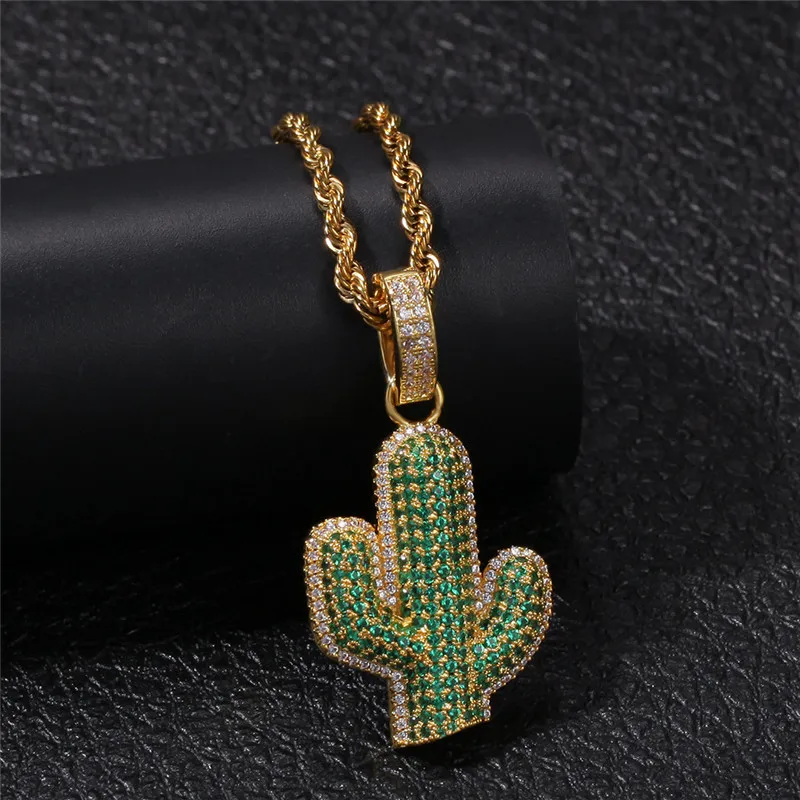 Iced Out Кактус Кулон ожерелье Новое поступление AAA циркон 2 цвета мужские Подвески ожерелье модное растение хип хоп ювелирные изделия