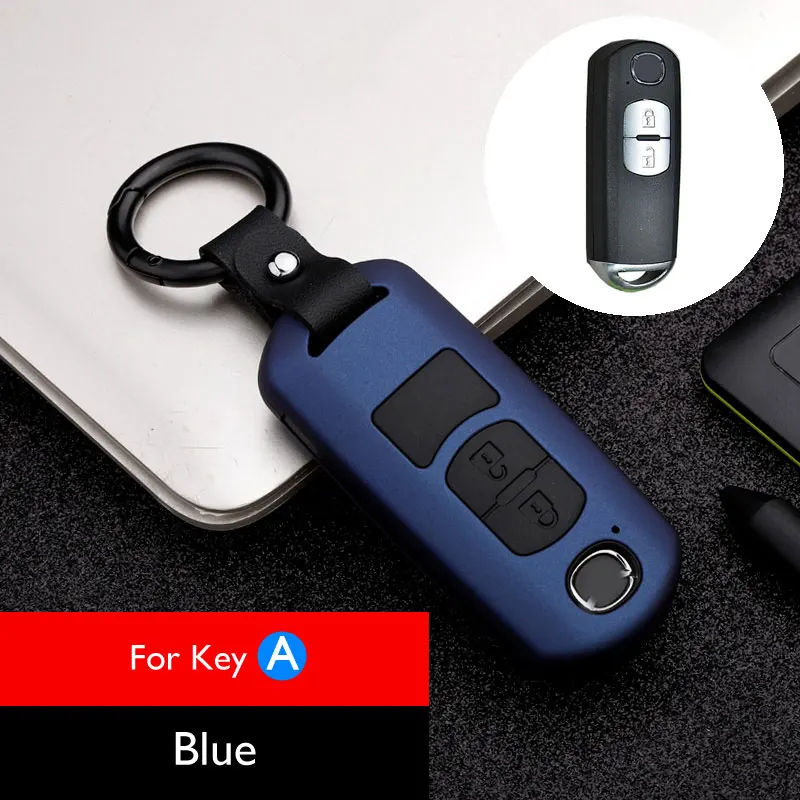 Blue for Key A Карбон ключ чехол для Mazda 3, 5, 6, CX-3 CX-4 CX-5 CX-7 Axela Atenza для цепочек для ключей, сумок, интеллектуальный пульт дистанционного управления брелок Защитная крышка аксессуары - Название цвета: Blue for Key A